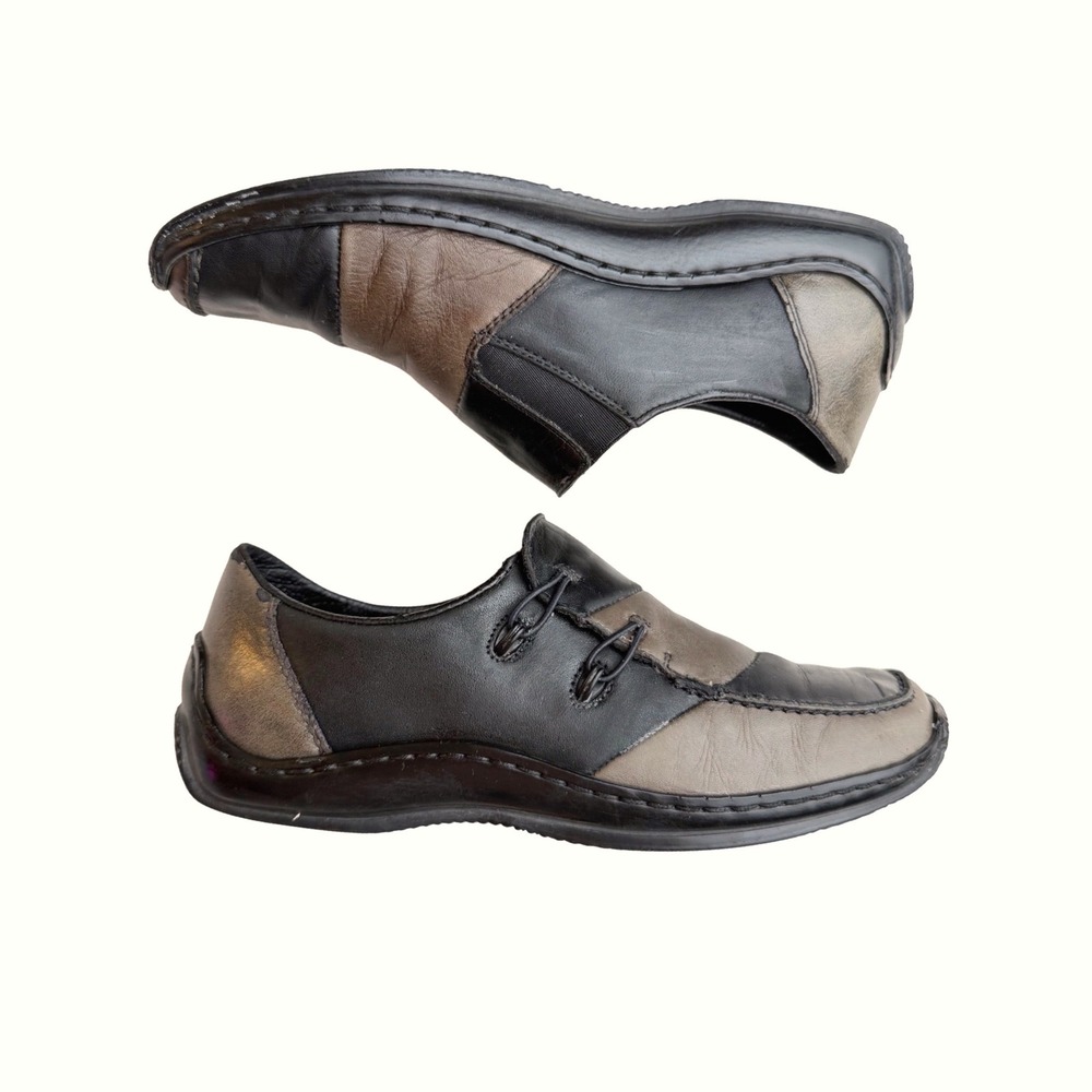 Rieker Antistress Leather Loafers Patchwork Colorblock Black Brown Gorpcore 37